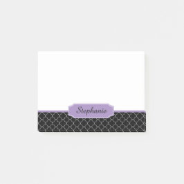 Zwart en Paars Monogram Quatrefoil Post-it® Notes