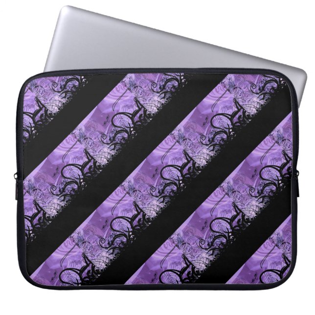 Zwart en Paars tapehoes Laptop Sleeve (Voorkant)