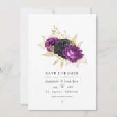 Zwart en paars vintage bloemhuwelijk save the date (Voorkant)