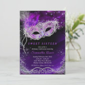 Zwart en Paarse 16e Verjaardag Masquerade Kaart (Staand voorkant)