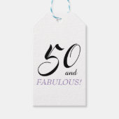Zwart en Paarse 50 en Fabulous Birthday Cadeaulabel (Voorkant)