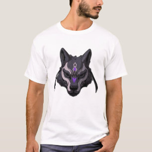 Zwart en Paarse anime Wolf Mask T-shirt