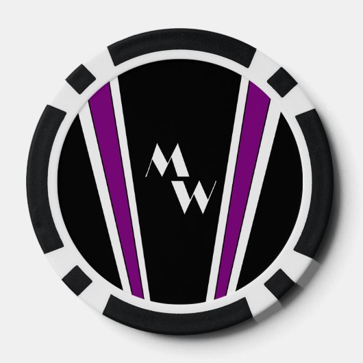 Zwart en Paarse Art Deco Design Monogrammed Poker Chips (Achterkant)