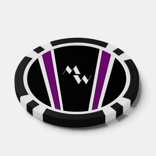 Zwart en Paarse Art Deco Design Monogrammed Poker Chips (Enkel)