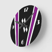 Zwart en Paarse Art Deco Design Monogrammed Ronde Klok (Hoek)