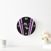 Zwart en Paarse Art Deco Design Monogrammed Ronde Klok (Huis)