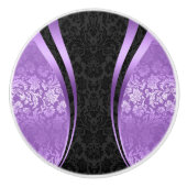 Zwart en Paarse bloemdamast keramische knop (Voorkant)