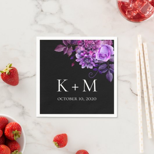 Zwart en paarse bloemen bruiloft. Lila botanisch Servet (Insitu)