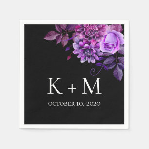 Zwart en paarse bloemen bruiloft. Lila botanisch Servet