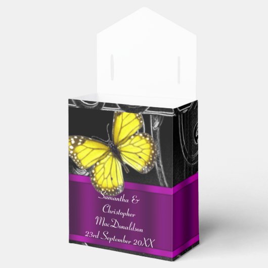 Zwart en paarse bruiloft bedankdoosjes (Geopend)