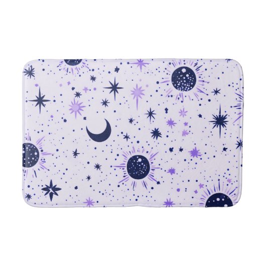Zwart en Paarse Celestial Sun Moon Stars Badmat (Voorkant)