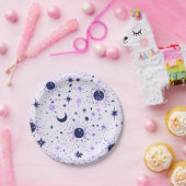 Zwart en Paarse Celestial Sun Moon Stars Papieren Bordje (Feest)