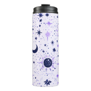 Zwart en Paarse Celestial Sun Moon Stars Thermosbeker