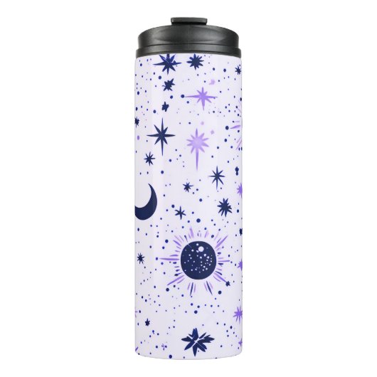 Zwart en Paarse Celestial Sun Moon Stars Thermosbeker (Voorkant)