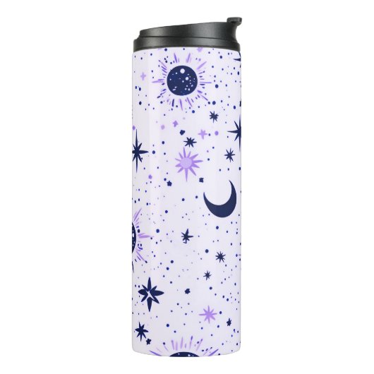Zwart en Paarse Celestial Sun Moon Stars Thermosbeker (Gedraaid links)