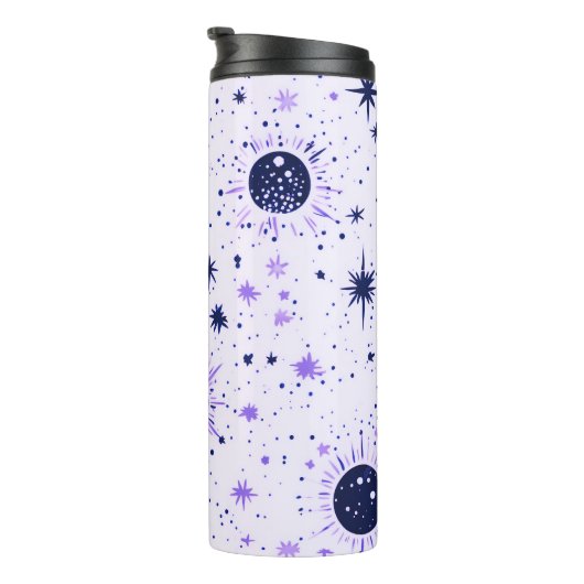 Zwart en Paarse Celestial Sun Moon Stars Thermosbeker (Geroteerd rechts)