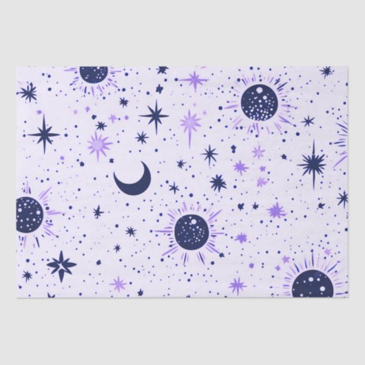 Zwart en Paarse Celestial Sun Moon Stars Tissuepapier (Voorkant)