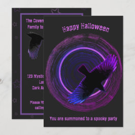 Zwart en Paarse Crow Halloween Kaart