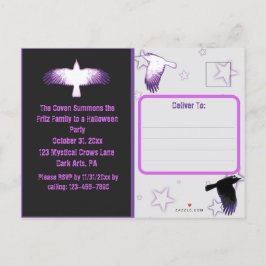 Zwart en Paarse Crow Halloween Uitnodiging Briefkaart