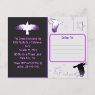 Zwart en Paarse Crow Halloween Uitnodiging Briefkaart