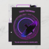 Zwart en Paarse Crow Halloween Uitnodiging Briefkaart (Voorkant / Achterkant)