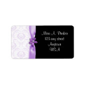 Zwart en Paarse Damask Bruiloft Adresetiketten Etiket (Voorkant)