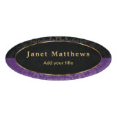 Zwart en Paarse Damask met Gouden Trim Design Naambadge (Voorkant)