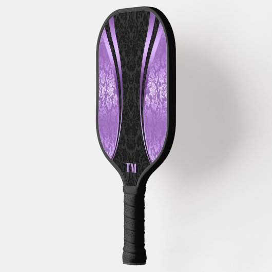 Zwart en Paarse Dynamic Stripes Damasks Pickleball Paddle (Links)