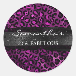 Zwart en paarse folie luipaard 60 & Fabulous Ronde Sticker