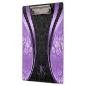 Zwart en paarse geometrische bloemdamast klembord (Links)