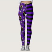 Zwart en Paarse gestreepte heks Halloween kostuum Leggings (Voorkant)