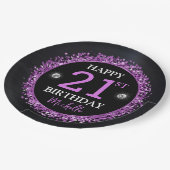Zwart en Paarse Glitter Confetti Verjaardag Papieren Bordje (Gekanteld)