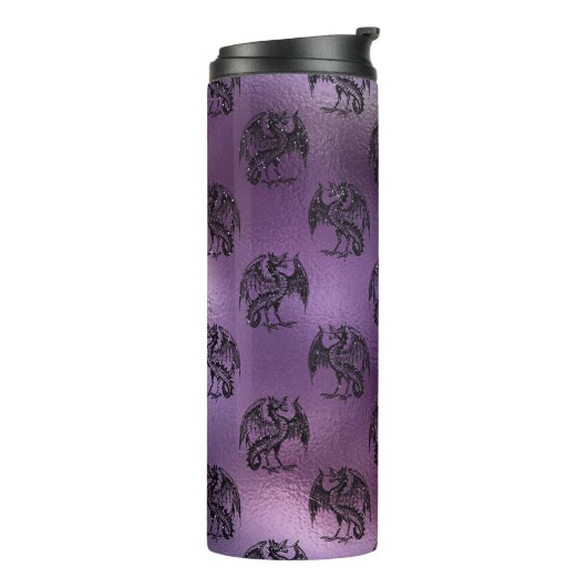  zwart en Paarse Glitter Dragon Pattern Thermosbeker (Gedraaid links)