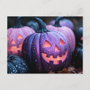 Zwart en Paarse Glitter Halloween Wenskaart Briefkaart