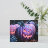 Zwart en Paarse Glitter Halloween Wenskaart Briefkaart (Staand voorkant)