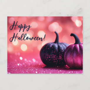 Zwart en Paarse Glitter Halloween Wenskaart Briefkaart