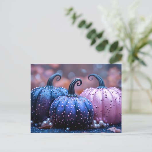 Zwart en Paarse Glitter Halloween Wenskaart Briefkaart (Staand voorkant)