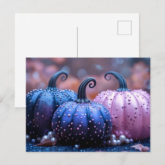 Zwart en Paarse Glitter Halloween Wenskaart Briefkaart (Voorkant / Achterkant)