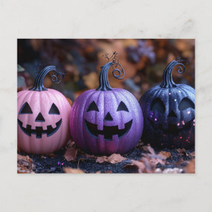 Zwart en Paarse Glitter Halloween Wenskaart Briefkaart