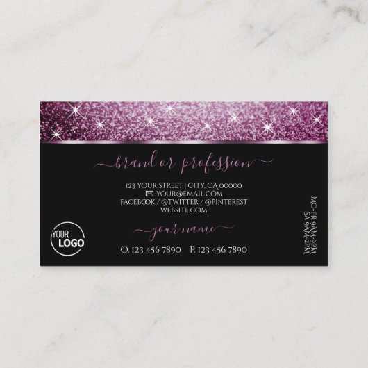 Zwart en Paarse Glitter Luminous Stars toevoegen L Visitekaartje (Achterkant)