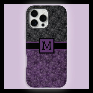 Zwart en paarse gotische spinnenweb met monogram iPhone 16 pro max hoesje