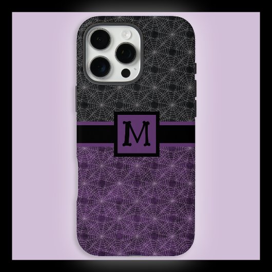 Zwart en paarse gotische spinnenweb met monogram Case-Mate iPhone case
