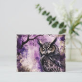 Zwart en Paarse Gotische Uil Halloween Feestdagenkaart (Staand voorkant)