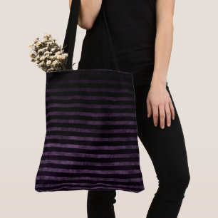 Zwart en Paarse Grunge Ombre Strepen Tote Bag
