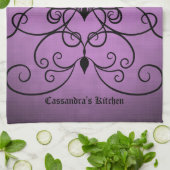 Zwart en paarse harten en wervelingen gepersonalis theedoek (Gevouwen)