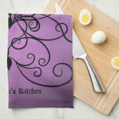 Zwart en paarse harten en wervelingen gepersonalis theedoek (Quarter Fold)