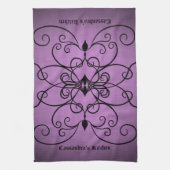 Zwart en paarse harten en wervelingen gepersonalis theedoek (Verticaal)