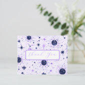 Zwart en Paarse Hemelse Bruiloft Dank u Kaart (Staand voorkant)