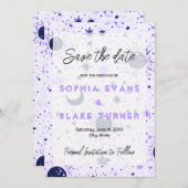 Zwart en Paarse Hemelse Bruiloft Save the Date Kaart (Voorkant / Achterkant)