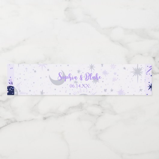 Zwart en Paarse hemelse bruiloft Waterfles Etiket (Enkel label)